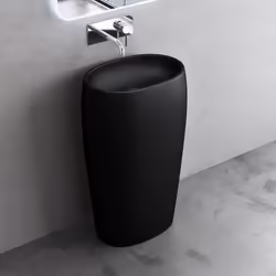 Sogood Lavabo sur Pied Noir Mat Vasque Colonne en Fonte Minérale Lave Mains Ovale pour Salle de Bain 535x36x85cm Colossum32