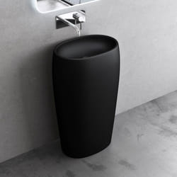 Sogood Lavabo sur Pied Noir Mat Vasque Colonne en Fonte Minérale Lave Mains Ovale pour Salle de Bain 535x36x85cm Colossum32