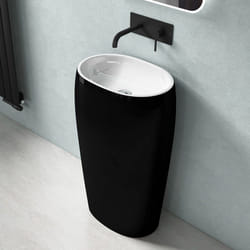 Sogood Lavabo sur Pied Noir Mat + Blanc Vasque Colonne en Fonte Minérale Lave Mains Ovale Salle de Bain 535x36x88cm Colossum132