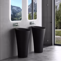 Sogood Lavabo Colonne Rond Noir Mat Vasque Sur Pied Colossum33 Solid Surface 42x42x85cm