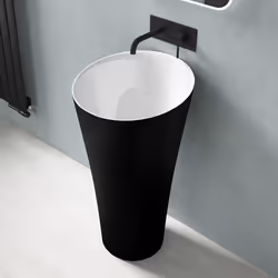 Sogood Lavabo sur Pied Noir Mat + Blanc Vasque Colonne en Fonte Minérale Lave Mains Ovale pour Salle de Bain 51x51x90cm Colos ...