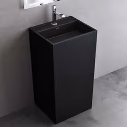 Sogood Lavabo sur Pied Noir Mat Vasque Colonne en Fonte Minérale Lave Mains Rectangulaire pour Salle de Bain 50x42x90cm Colos ...