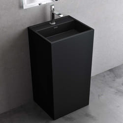 Sogood Lavabo sur Pied Noir Mat Vasque Colonne en Fonte Minérale Lave Mains Rectangulaire pour Salle de Bain 50x42x90cm Colossum34