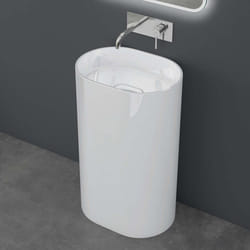 Sogood Lavabo sur Pied Blanc Vasque Colonne en Fonte Minérale Lave Mains Ovale pour Salle de Bain 52x38x85cm Colossum45