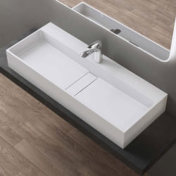 Sogood Vasque à Poser Blanc Mat Lavabo de Salle de Bains Suspendu 100cm Lave Mains Rectangulaire avec Cache Bonde Colossum6028