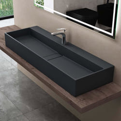 Sogood Vasque à Poser Gris Noir Mat Lavabo de Salle de Bains Suspendu 100cm Lave Mains Rectangulaire avec Cache Bonde Colossum6028