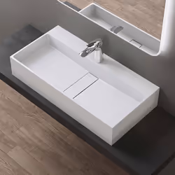Sogood Vasque à Poser Blanc Mat Lavabo de Salle de Bains Suspendu 80cm Lave Mains Rectangulaire avec Cache Bonde Colossum6028