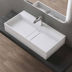 Sogood Vasque à Poser Blanc Mat Lavabo de Salle de Bains Suspendu 80cm Lave Mains Rectangulaire avec Cache Bonde Colossum6028