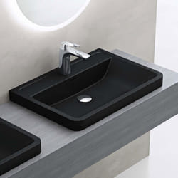 Sogood® Lavabo à Encastrer Vasque en Solid Surface Lave Mains Rectangulaire pour Salle de Bain Colossum08 Noir Mat 60x42x145cm