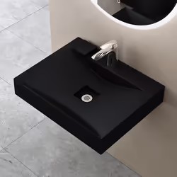 Sogood Vasque à Poser 60cm avec Bonde Lavabo Suspendu Noir Mat Colossum810 Fonte Minérale Solid Surface 60x48x12cm
