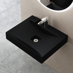Sogood Vasque à Poser 60cm avec Bonde Lavabo Suspendu Noir Mat Colossum810 Fonte Minérale Solid Surface 60x48x12cm