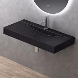 Sogood Vasque à Poser 80cm avec Bonde Lavabo Suspendu Noir Mat Colossum810 Fonte Minérale Solid Surface 80x48x12cm