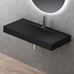 Sogood Vasque à Poser 80cm avec Bonde Lavabo Suspendu Noir Mat Colossum810 Fonte Minérale Solid Surface 80x48x12cm