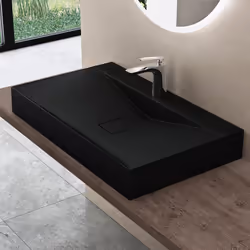 Sogood Vasque à Poser 100cm avec Bonde Lavabo Suspendu Noir Mat Colossum810 Fonte Minérale Solid Surface 100x48x12cm