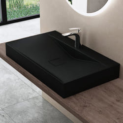 Sogood Vasque à Poser 100cm avec Bonde Lavabo Suspendu Noir Mat Colossum810 Fonte Minérale Solid Surface 100x48x12cm