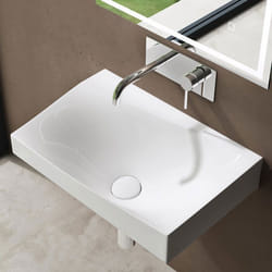 Sogood® Lavabo à Suspendre Vasque Murale Solid Surface Rectangulaire Blanc pour Toilettes Invités 60x38x20cm Colossum6035