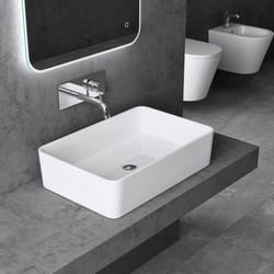 Sogood® Lavabo Vasque à Poser Solid Surface Rectangulaire Blanc Colossum102 60x40x15cm