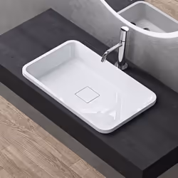 Sogood Vasque À Encastrer Lavabo Blanc 60cm Colossum104 60x38x12cm Lave Mains Rectangulaire avec Cache Bonde