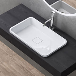 Sogood Vasque À Encastrer Lavabo Blanc 60cm Colossum104 60x38x12cm Lave Mains Rectangulaire avec Cache Bonde