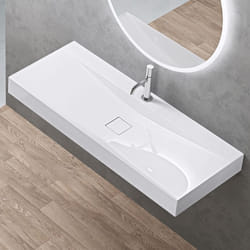 Sogood Vasque à Poser 120cm avec Bonde Lavabo Suspendu Blanc Colossum810 Fonte Minérale Solid Surface 120x48x12cm