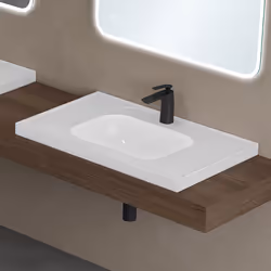 sogood Lavabo à Encastrer Blanc Vasque en Fonte Minérale Lave Mains Rectangulaire pour Salle de Bain 80x50x145cm Colossum3601