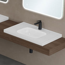 sogood Lavabo à Encastrer Blanc Vasque en Fonte Minérale Lave Mains Rectangulaire pour Salle de Bain 80x50x145cm Colossum3601