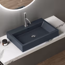 Sogood® Vasque à Poser 60cm Lavabo Suspendu Gris Noir Mat Colossum06 Fonte Minérale Solid Surface 60x42x10cm