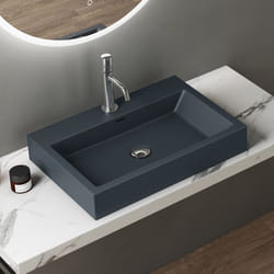 Sogood® Vasque à Poser 60cm Lavabo Suspendu Gris Noir Mat Colossum06 Fonte Minérale Solid Surface 60x42x10cm