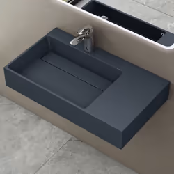 Sogood Lavabo Suspendu Gris Noir Mat 75cm Vasque à Poser avec Bonde Lave Mains Rectangulaire 75x43x13cm Colossum12-L
