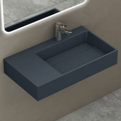 Sogood Lavabo Suspendu Gris Noir Mat 75cm Vasque à Poser avec Bonde Lave Mains Rectangulaire 75x43x13cm Colossum12-R