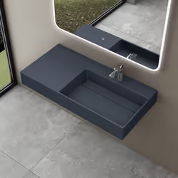 Sogood Lavabo Suspendu Gris Noir Mat 90cm Vasque à Poser avec Bonde Lave Mains Rectangulaire 90x48x13cm Colossum12-R