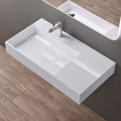 Sogood Lavabo Suspendu Blanc 100cm Vasque à Poser avec Bonde Lave Mains Rectangulaire 100x48x13cm Colossum12-L