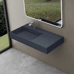 Sogood Lavabo Suspendu Gris Noir Mat 100cm Vasque à Poser avec Bonde Lave Mains Rectangulaire 100x48x13cm Colossum12-L