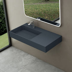 Sogood Lavabo Suspendu Gris Noir Mat 100cm Vasque à Poser avec Bonde Lave Mains Rectangulaire 100x48x13cm Colossum12-L