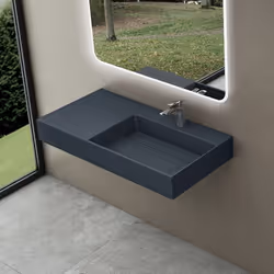 Sogood Lavabo Suspendu Gris Noir Mat 100cm Vasque à Poser avec Bonde Lave Mains Rectangulaire 100x48x13cm Colossum12-R