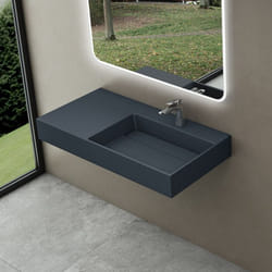 Sogood Lavabo Suspendu Gris Noir Mat 100cm Vasque à Poser avec Bonde Lave Mains Rectangulaire 100x48x13cm Colossum12-R