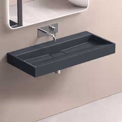 Sogood Lavabo Suspendu avec Bonde Vasque à Poser Gris Noir Mat 100x46x11cm Lave Mains Rectangulaire sans Perçage Colossum19