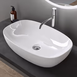 Sogood® Lavabo Vasque à Poser Blanc Lave Mains Ovale en Céramique Revêtement NANO Easy Clean Brüssel104 60x395x14 cm