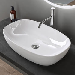 Sogood® Lavabo Vasque à Poser Blanc Lave Mains Ovale en Céramique Revêtement NANO Easy Clean Brüssel104 60x395x14 cm