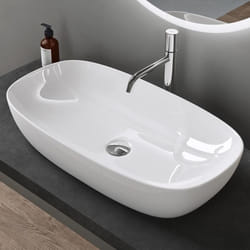 Sogood® Lavabo Vasque à Poser Blanc Lave Mains Ovale en Céramique Revêtement NANO Easy Clean Brüssel104 70x37x135 cm