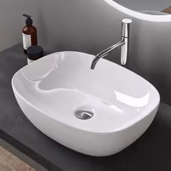 Sogood® Lavabo Vasque à Poser Blanc Lave Mains Ovale en Céramique Revêtement NANO Easy Clean Brüssel104 51x395x14 cm