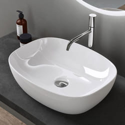 Sogood® Lavabo Vasque à Poser Blanc Lave Mains Ovale en Céramique Revêtement NANO Easy Clean Brüssel104 51x395x14 cm
