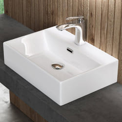 Sogood Lavabo à Poser Blanc Vasque Suspendu en Céramique Lave Mains Rectangulaire pour Salle de Bain Brüssel206 51x36x13cm