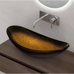 Sogood Lavabo à Poser Vasque en Verre Doré Lave Mains Ovale de Salle de Bains Petit Lave-Mains pour WC 535x355x16 cm Minerva08