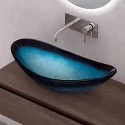 Sogood Lavabo à Poser Vasque en Verre Bleu Lave Mains Ovale de Salle de Bains Petit Lave-Mains pour WC 535x355x16 cm Minerva0 ...