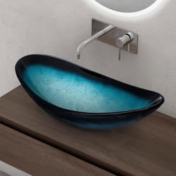 Sogood Lavabo à Poser Vasque en Verre Bleu Lave Mains Ovale de Salle de Bains Petit Lave-Mains pour WC 535x355x16 cm Minerva08
