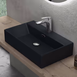 Sogood Lavabo à Poser Noir Mat Vasque Suspendu en Céramique Lave Mains Rectangulaire pour Salle de Bain Brüssel206 60x36x13cm