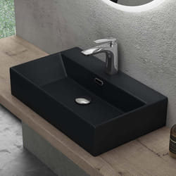 Sogood Lavabo à Poser Noir Mat Vasque Suspendu en Céramique Lave Mains Rectangulaire pour Salle de Bain Brüssel206 60x36x13cm