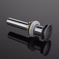Bonde pour lavabo et vasque sans trop plein PU01 Couvercle rond chromé Système clic-clac autmoatique La bonde s'ouvre et se r ...