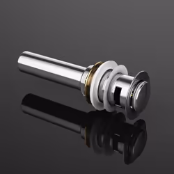 Bonde pour lavabo et vasque avec trop plein PU02 Couvercle rond chromé Système clic-clac autmoatique La bonde s'ouvre et se r ...